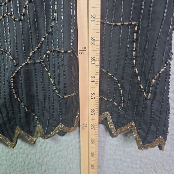 Stenay 3X silk beaded top metallic scalloped black holiday party bling festival - Picture 7 of 16